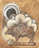 Year of the Earth Pig ink drawing